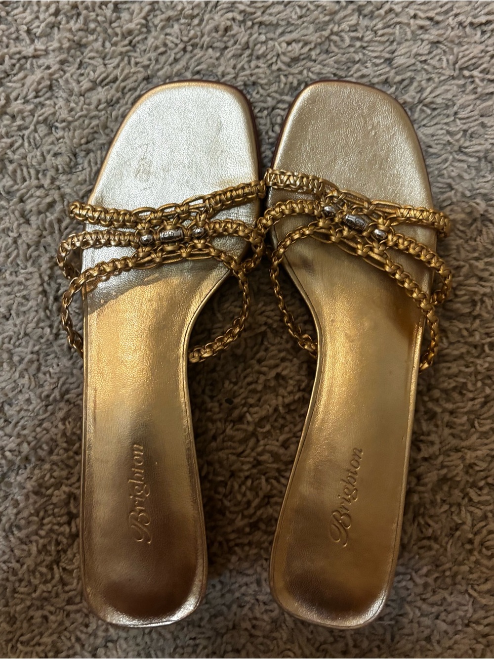 Gold Braided Strap Slide Sandals - Women